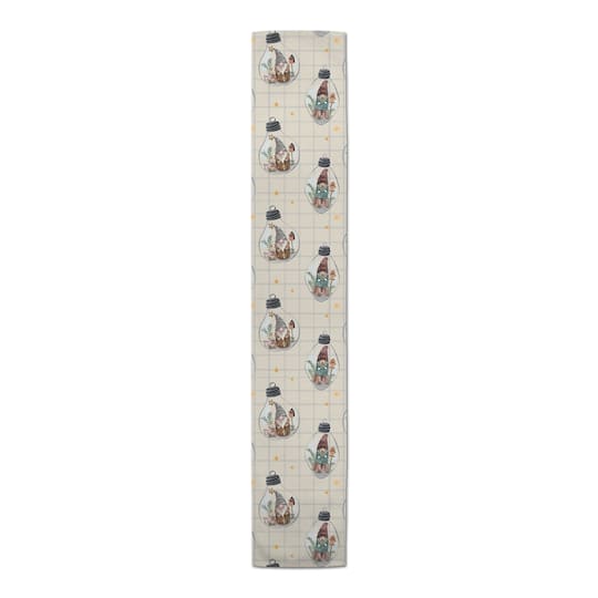 90" Cream & Check Gnome Globe Pattern Cotton Twill Runner